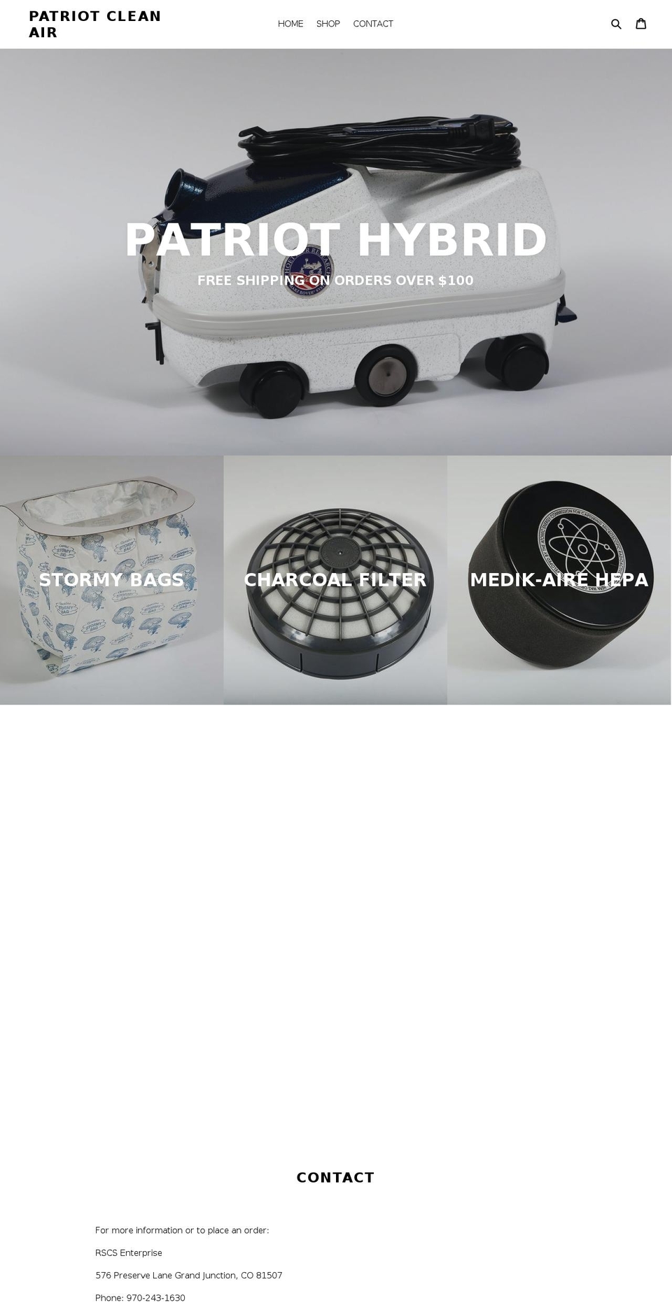 patriotcleanair.com — Shopify storefront screenshot