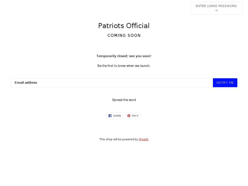 patriotsofficial.com — Shopify storefront screenshot