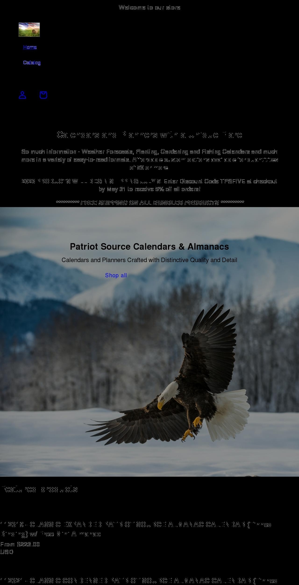 patriotsourcecalendar.com shopify website screenshot