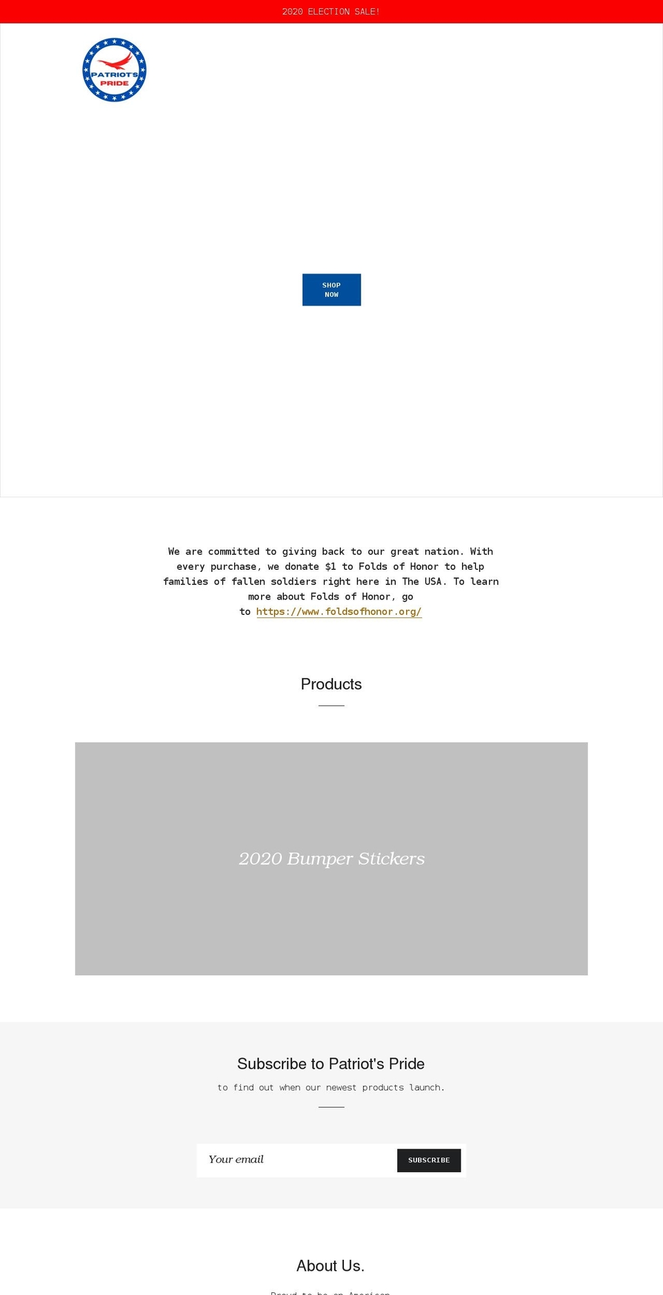 patriotsprideproducts.com shopify website screenshot