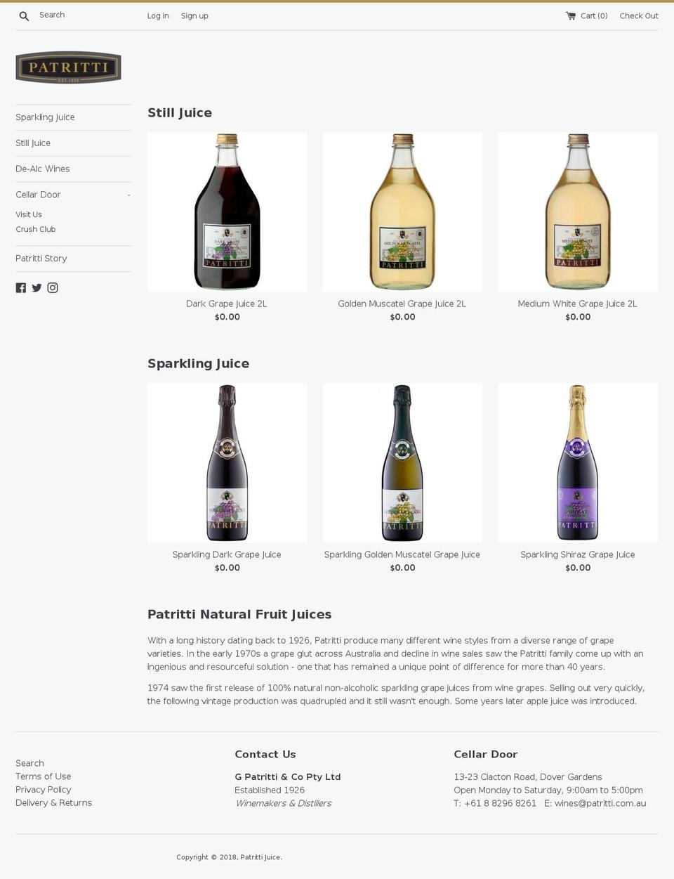 patrittijuice.com.au shopify website screenshot