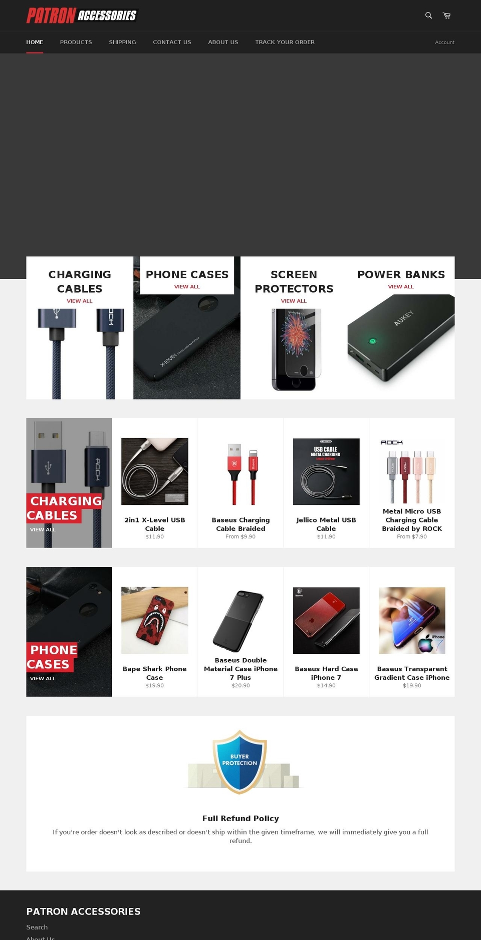 patron-accessories.com shopify website screenshot