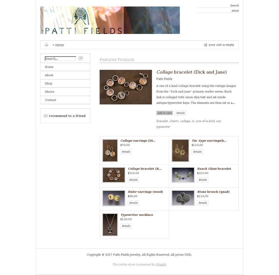 pattifieldsjewelry.com shopify website screenshot