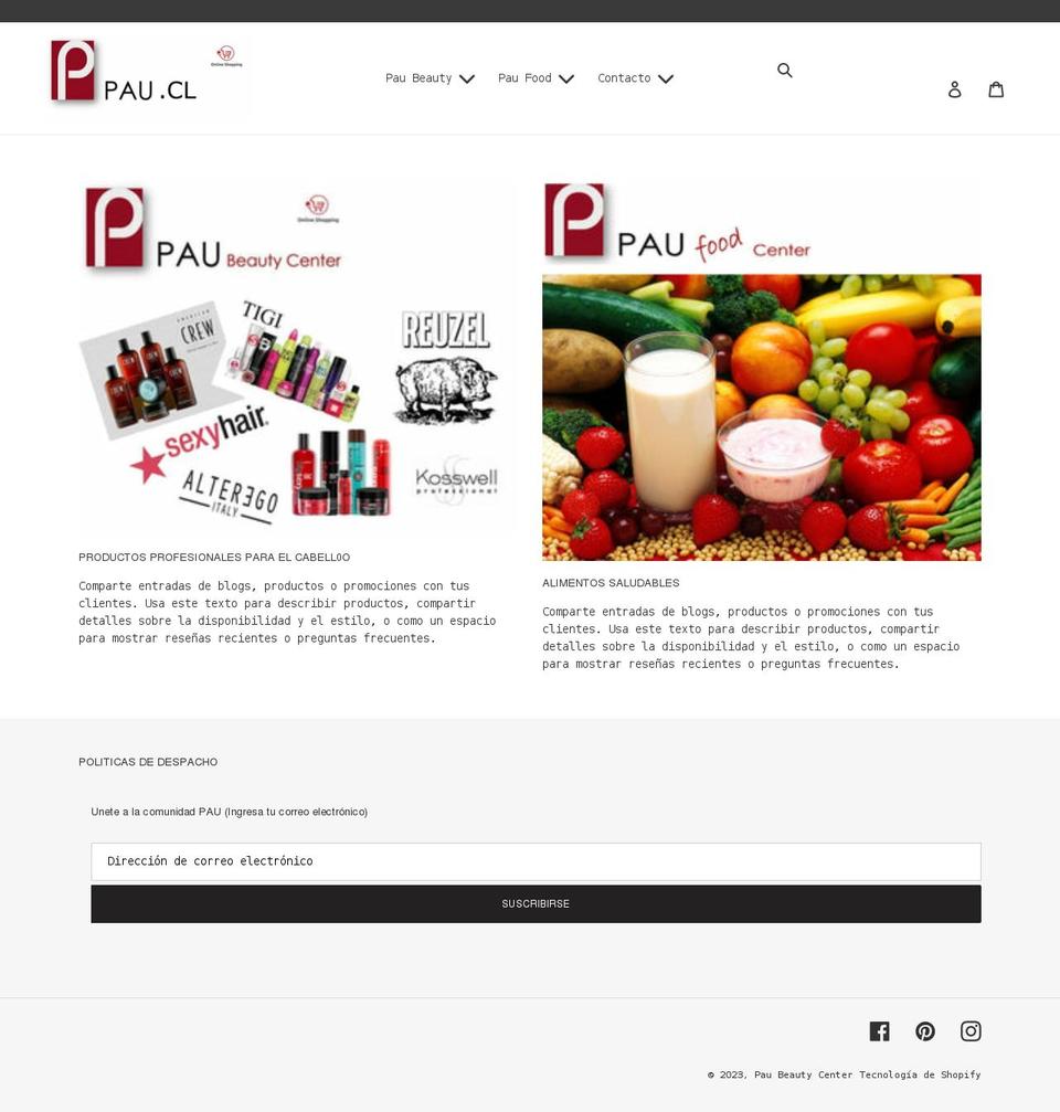 pau.cl shopify website screenshot