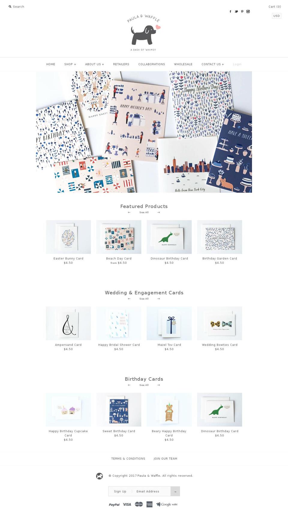 paulaandwaffles.com shopify website screenshot