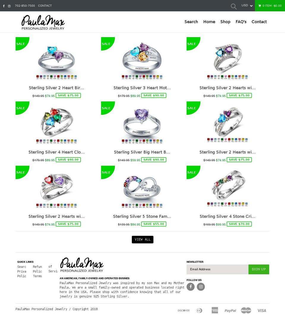 paulamaxjewelry.com shopify website screenshot