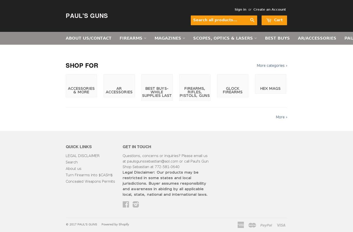 paulbuysguns.com shopify website screenshot