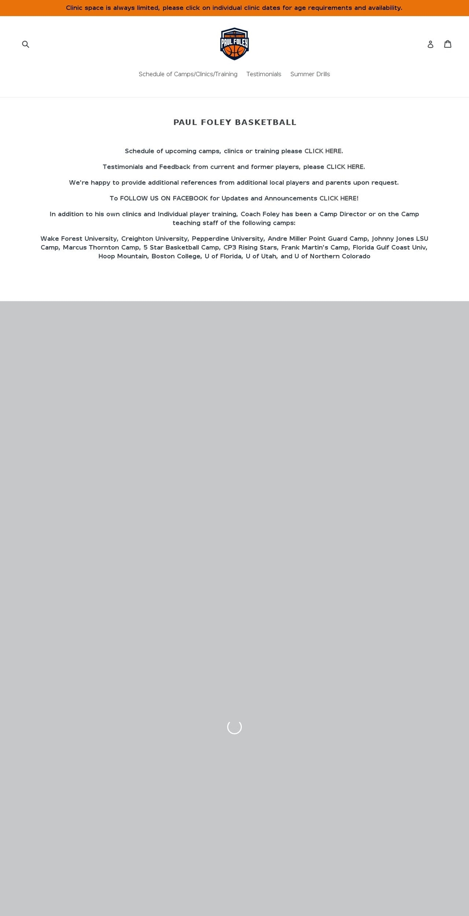 paulfoleybasketball.com — Shopify storefront screenshot