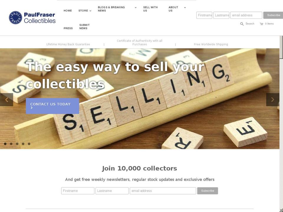 paulfrasercollectibles.com shopify website screenshot