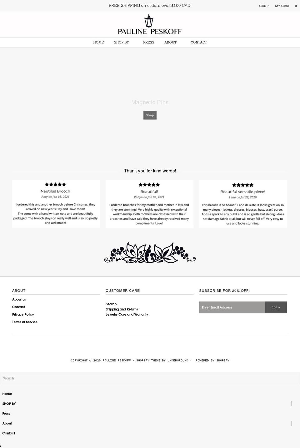 paulinepeskoff.com — Shopify storefront screenshot