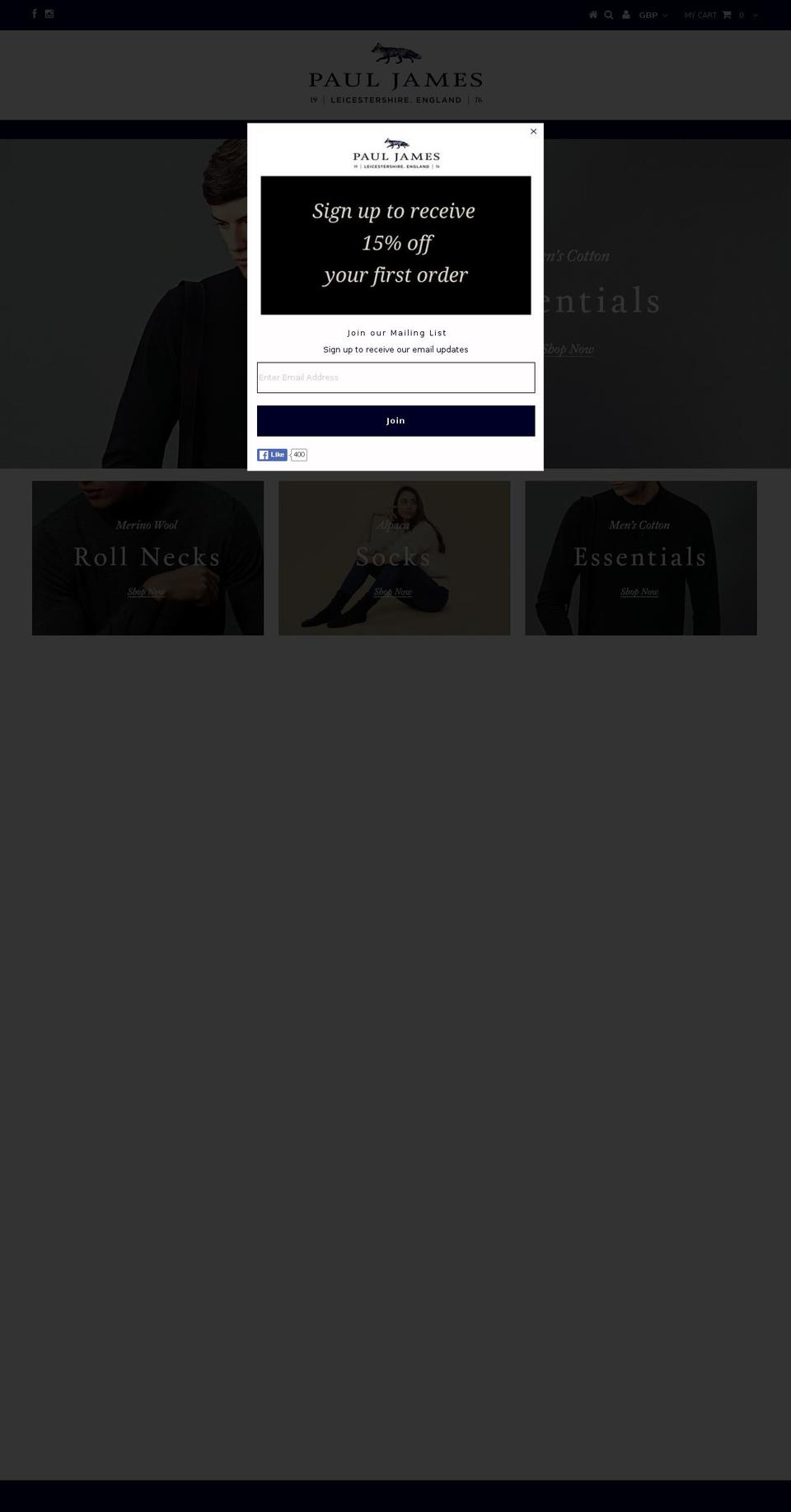 pauljamesknitwear.com shopify website screenshot