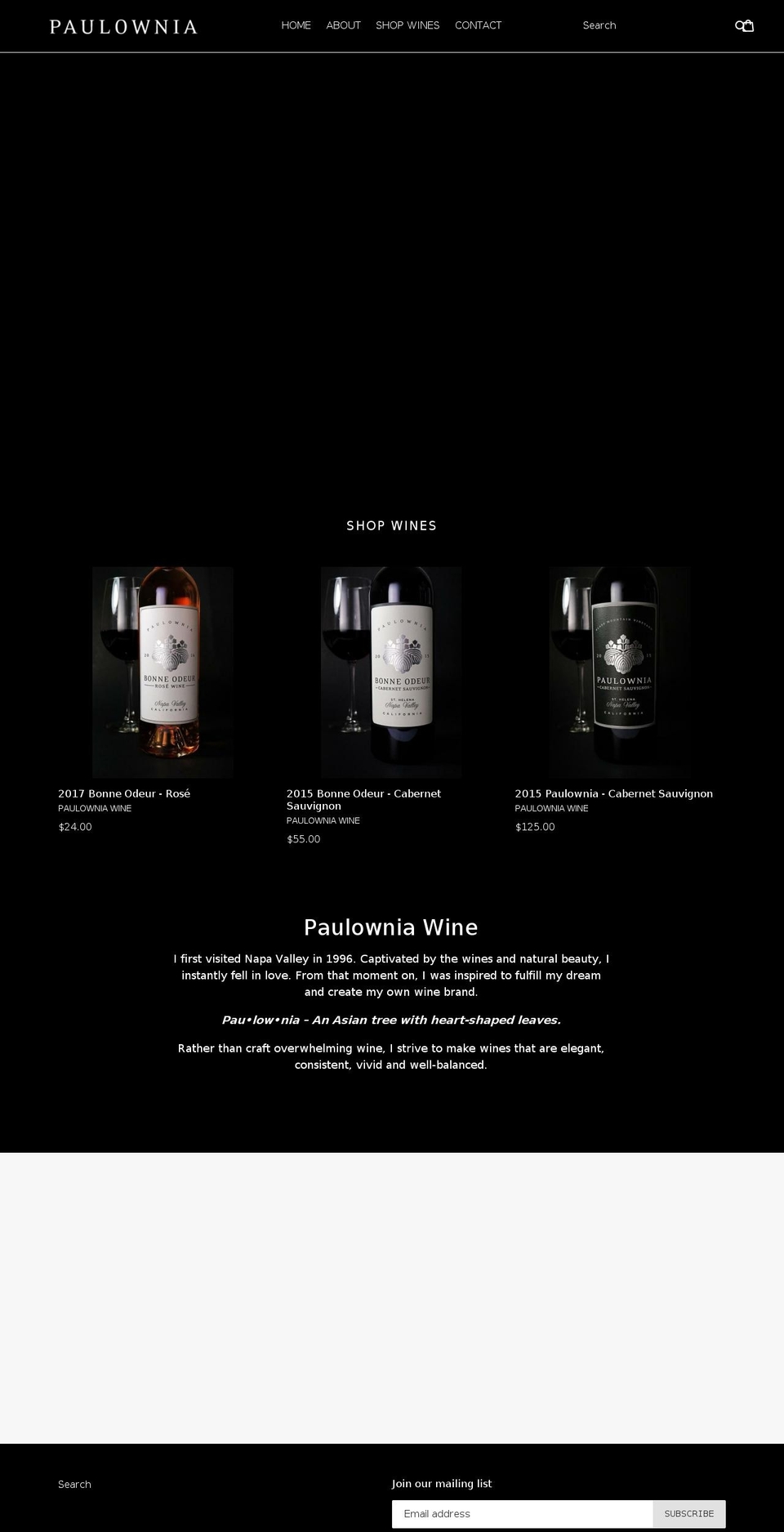 paulowniawine.com shopify website screenshot
