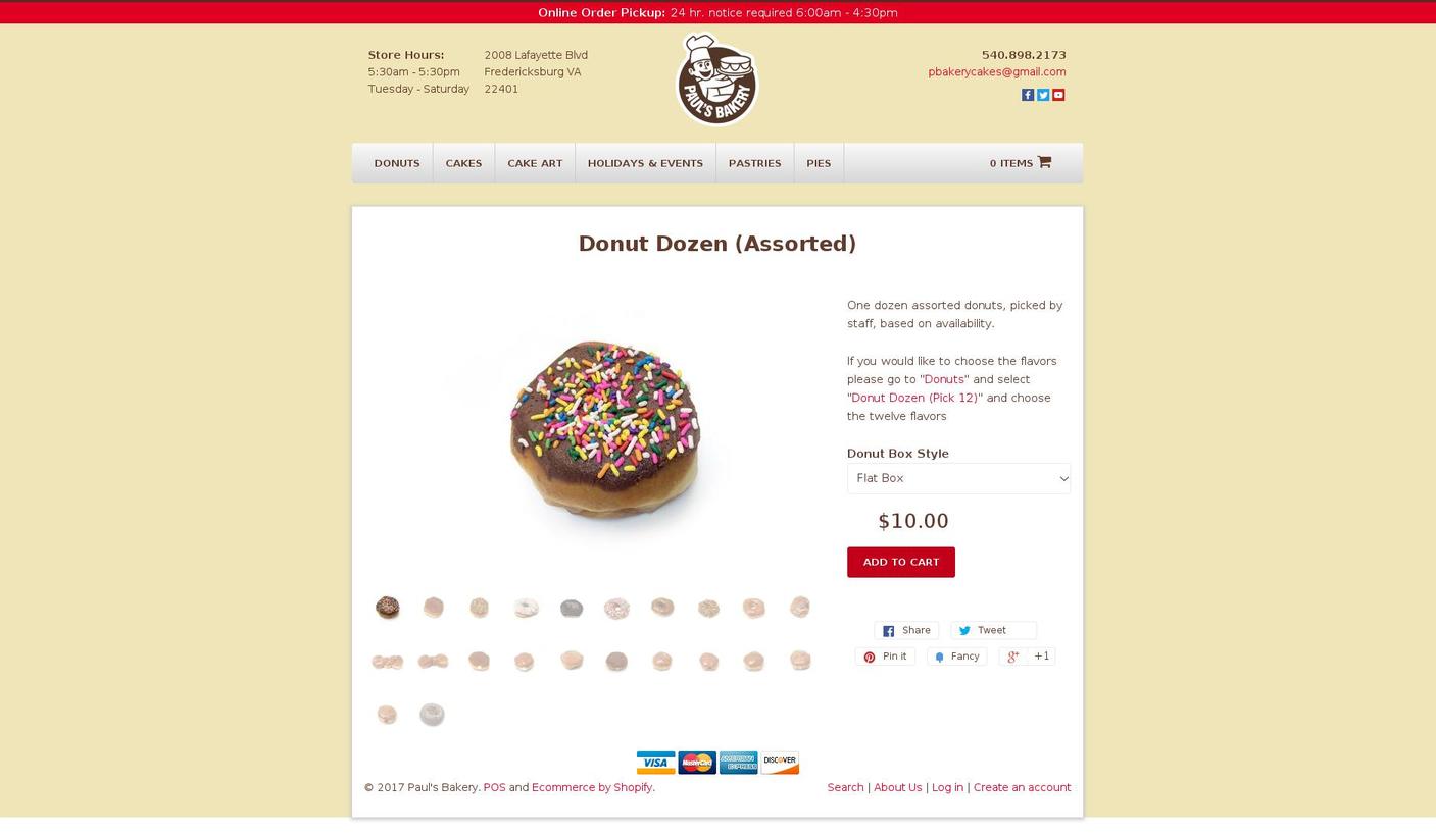 paulsbakery.org shopify website screenshot