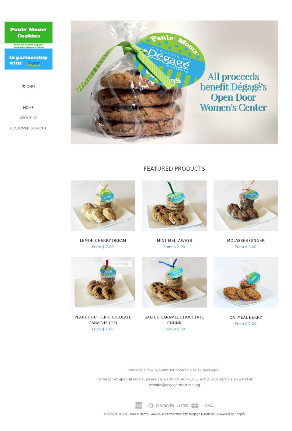 paulsmomscookies.org shopify website screenshot