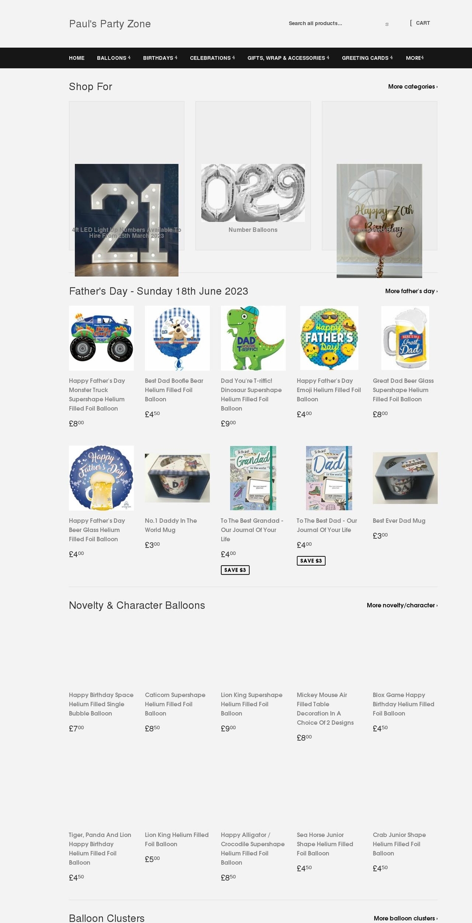 paulspartyzone.co.uk shopify website screenshot