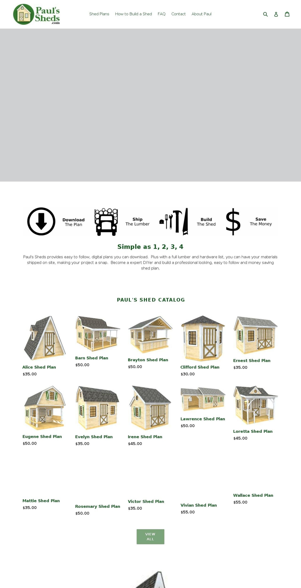 paulssheds.com shopify website screenshot