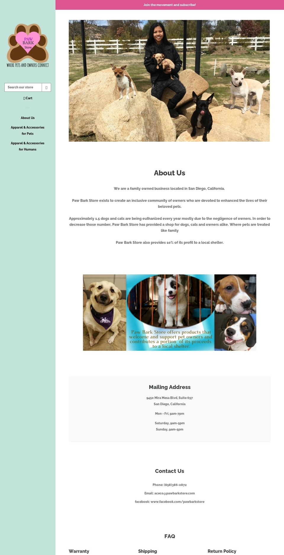 pawbarkstore.com shopify website screenshot