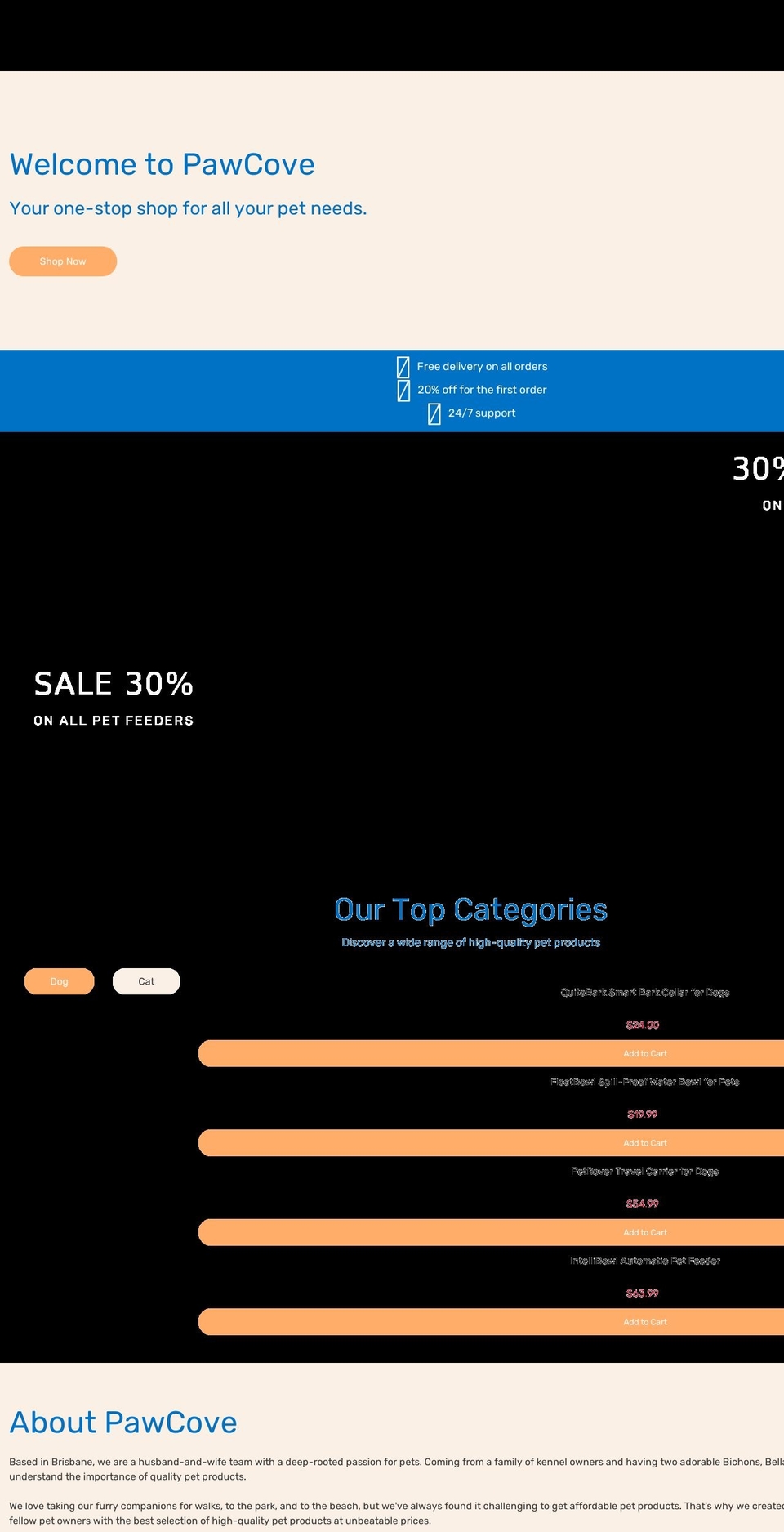pawcove.com shopify website screenshot
