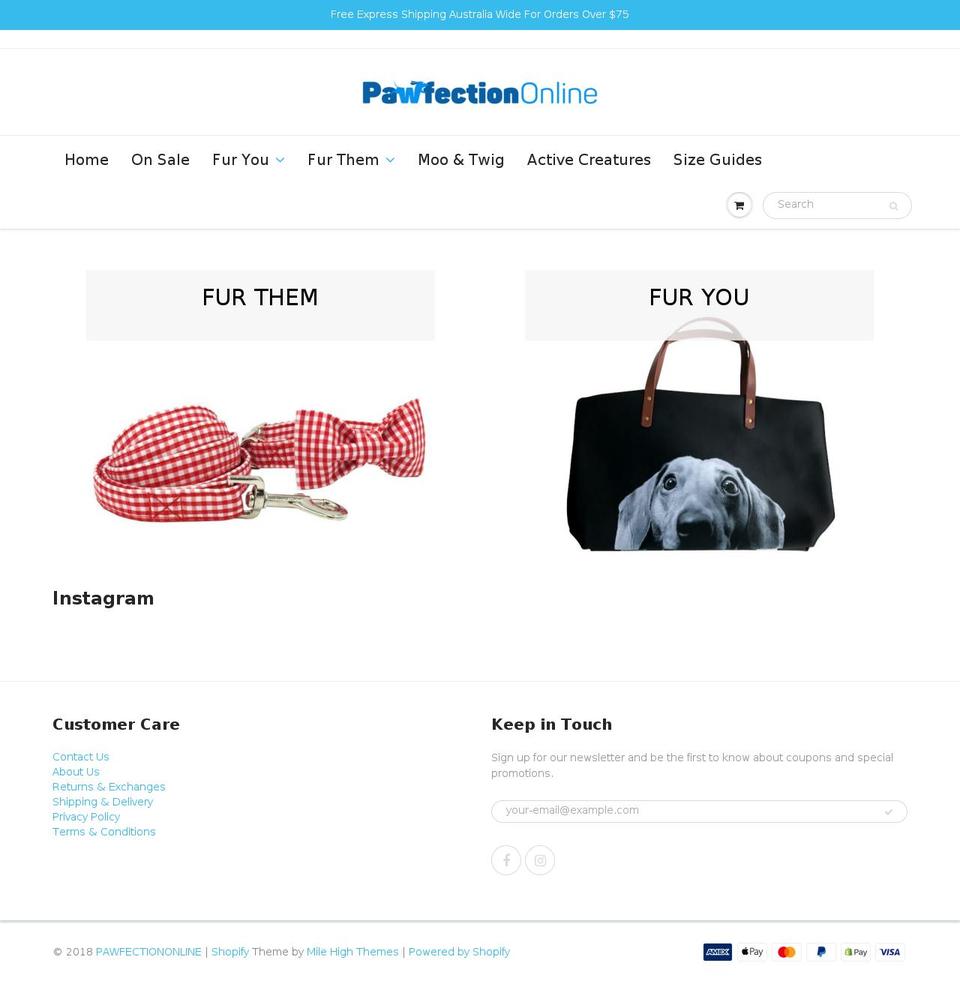 pawfectiononline.com.au shopify website screenshot