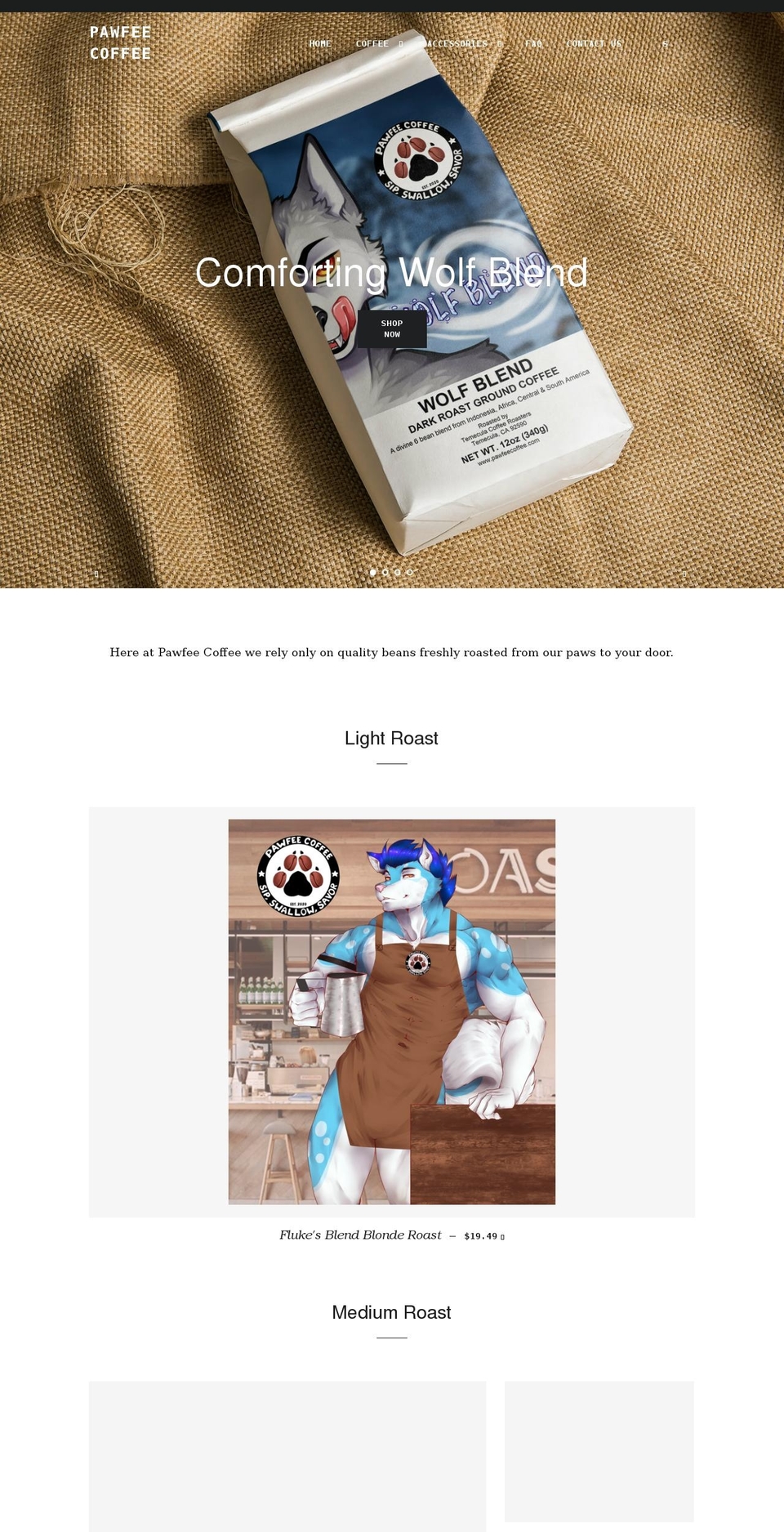 pawfeecoffee.com shopify website screenshot