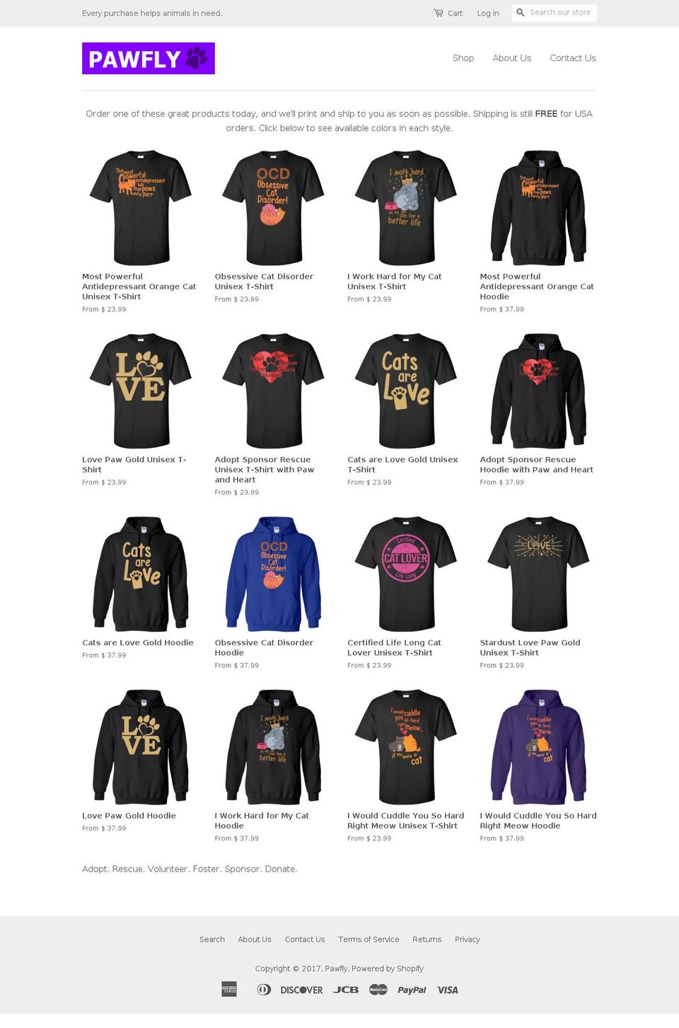 pawfly.com shopify website screenshot