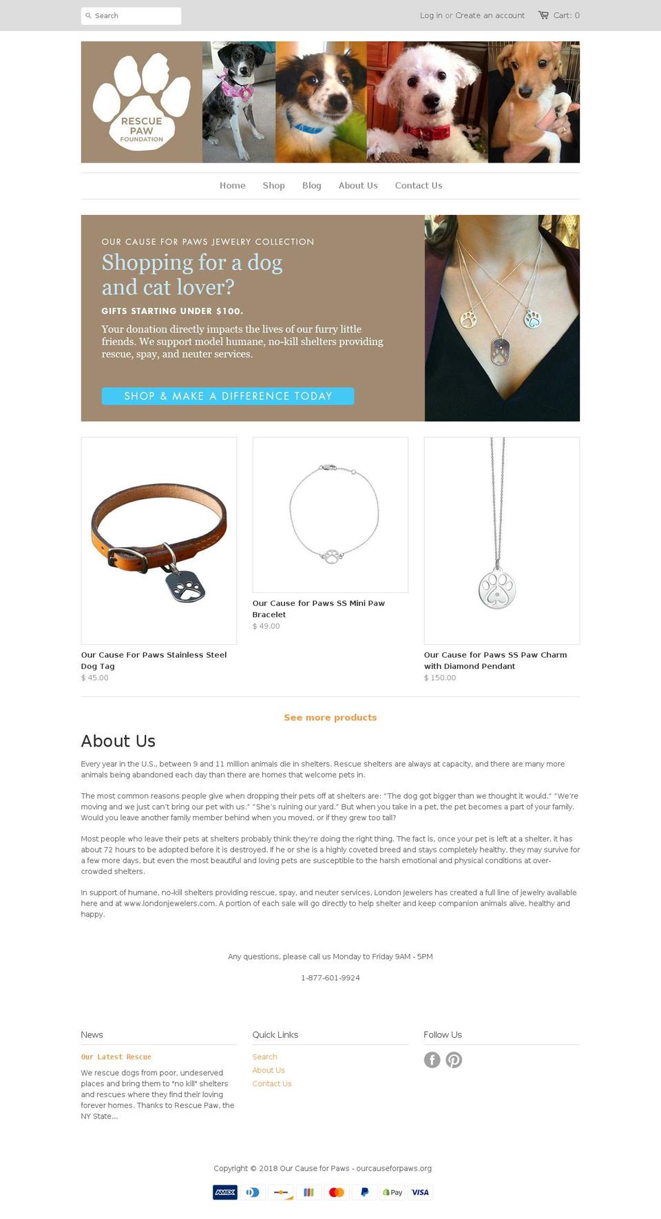 pawforacause.org shopify website screenshot