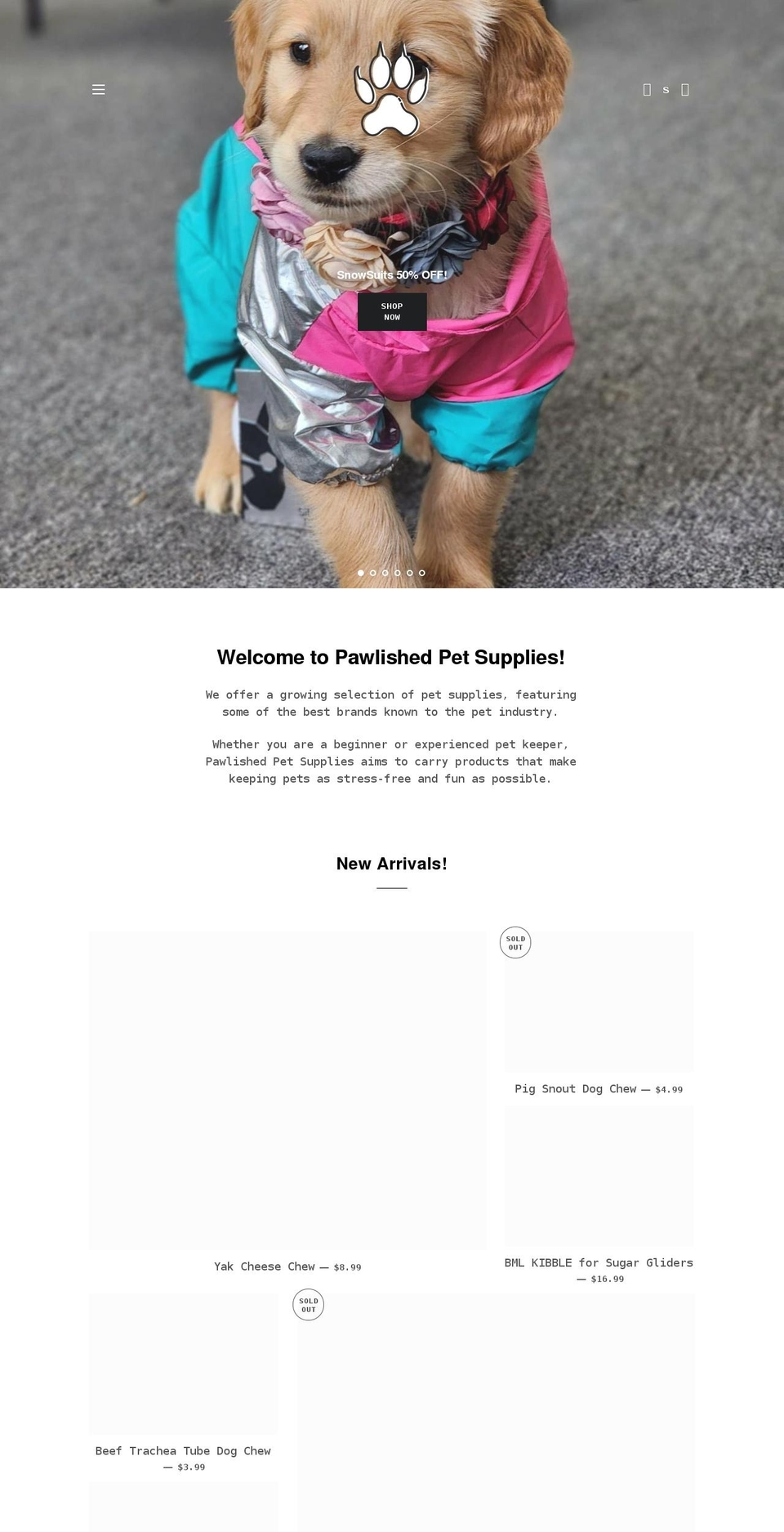 pawlishedpetsupplies.com shopify website screenshot