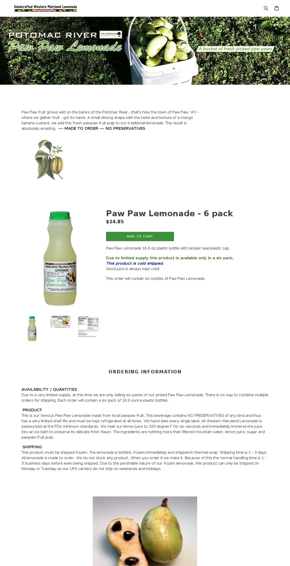 pawpawlemonade.com shopify website screenshot