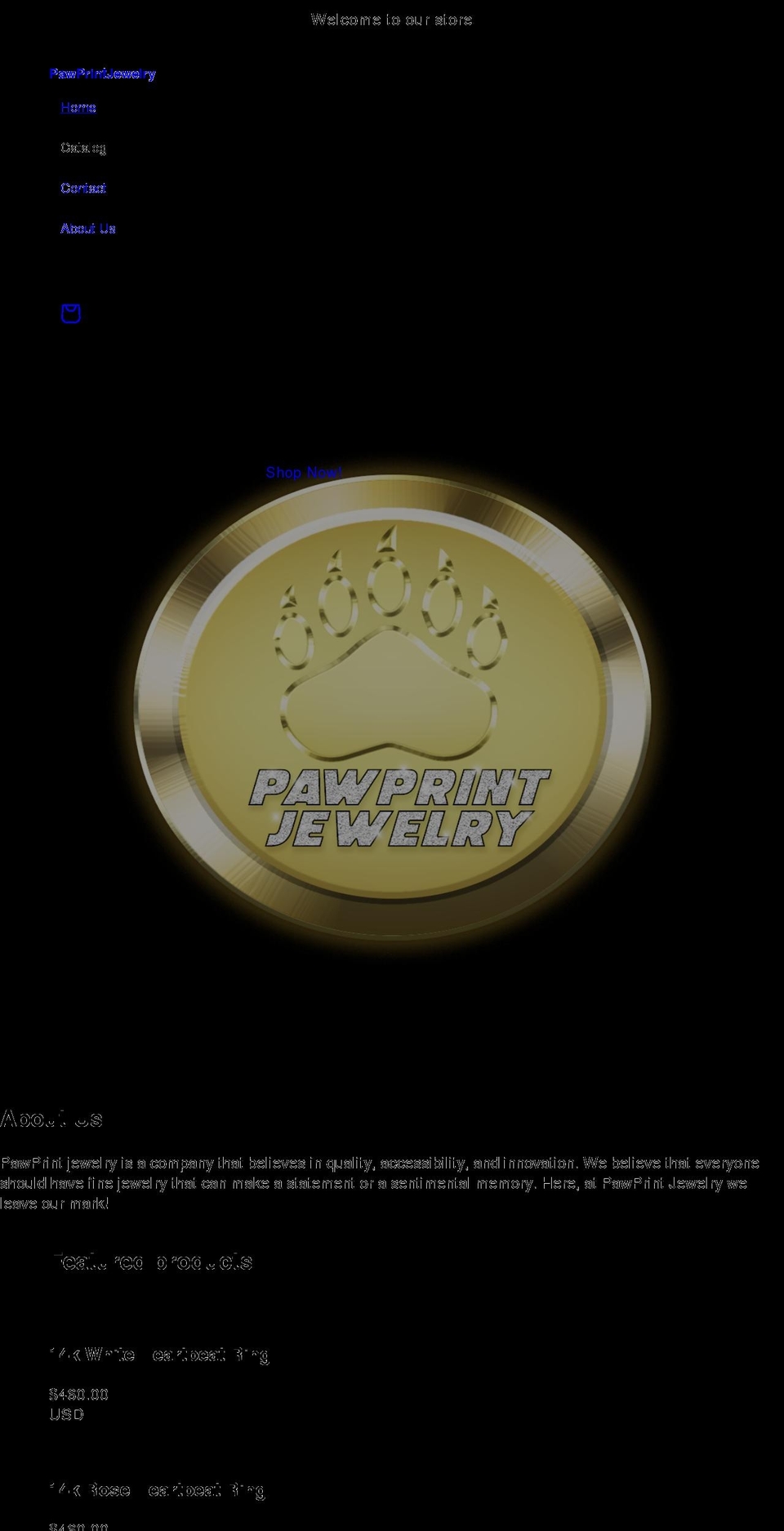 pawprintjewels.com shopify website screenshot