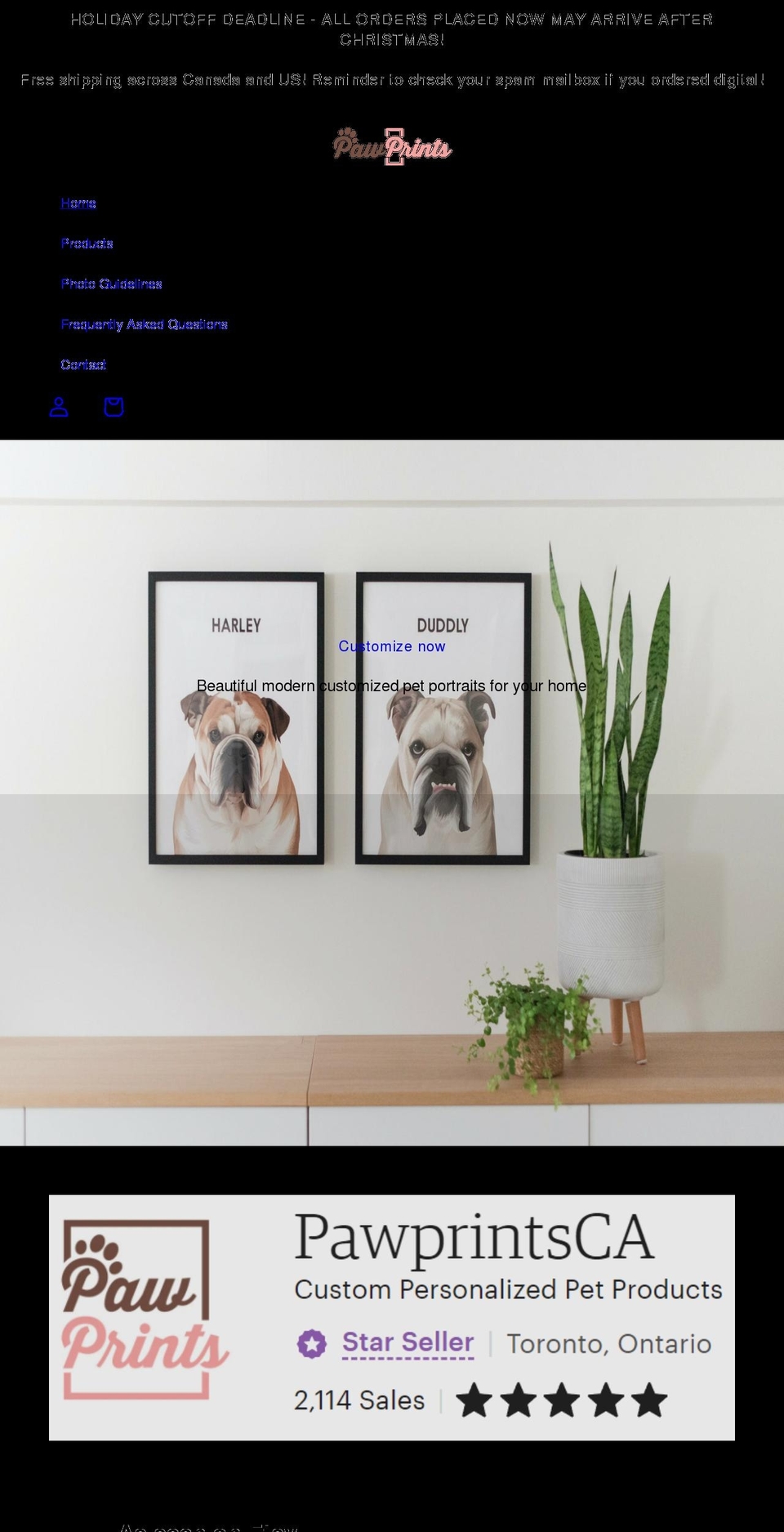 pawprints.ca shopify website screenshot