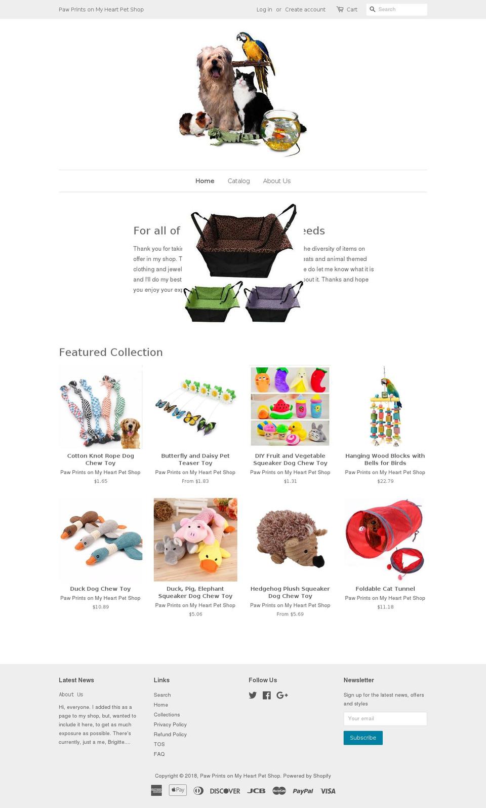 pawprintsonmyheartpetshop.com — Shopify storefront screenshot