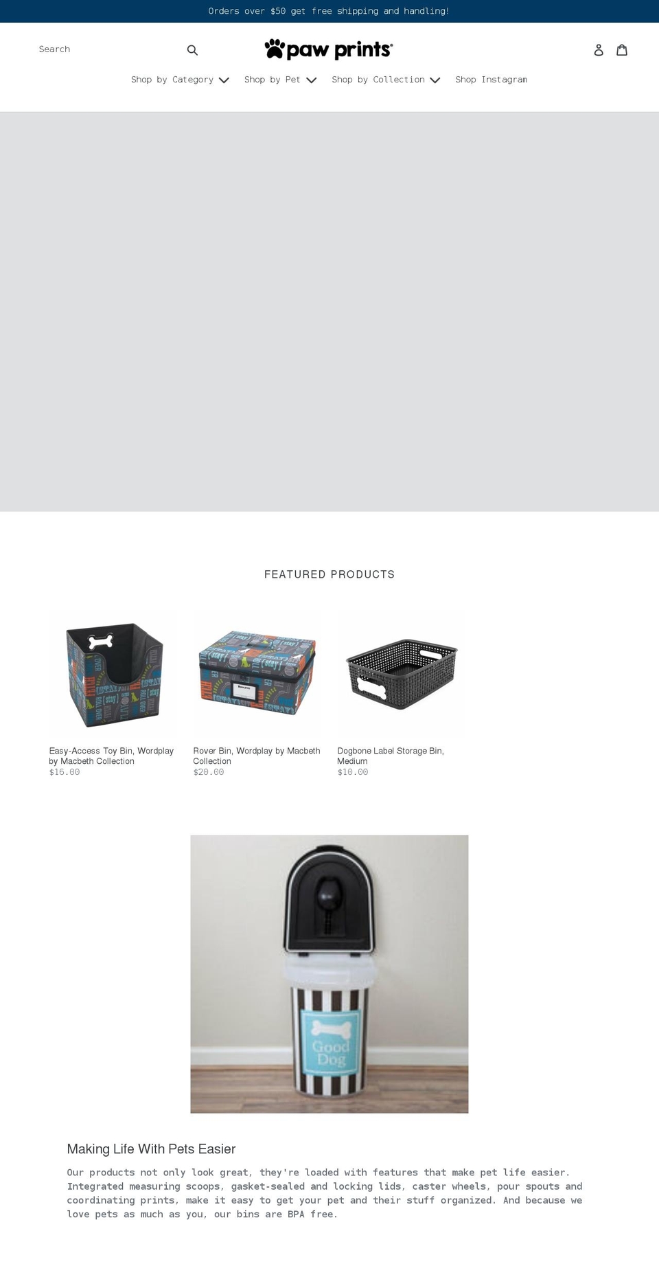 pawprintsproducts.com shopify website screenshot