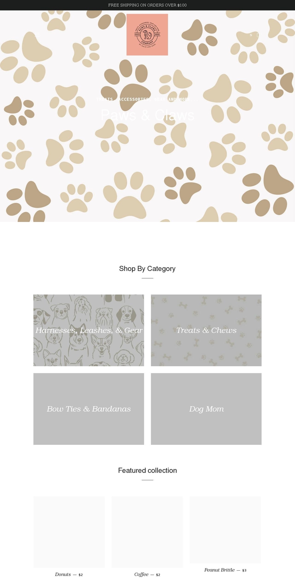 pawsandclawscompany.com shopify website screenshot