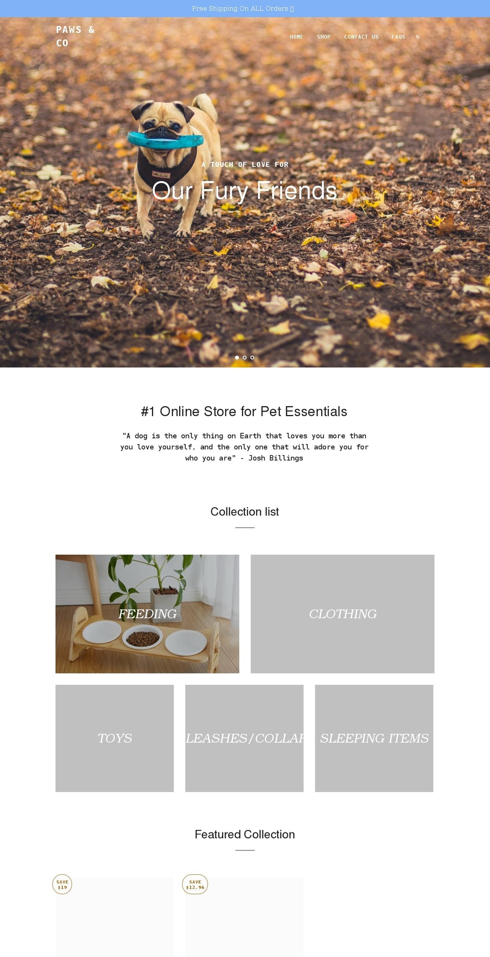 pawsandco.com.au shopify website screenshot