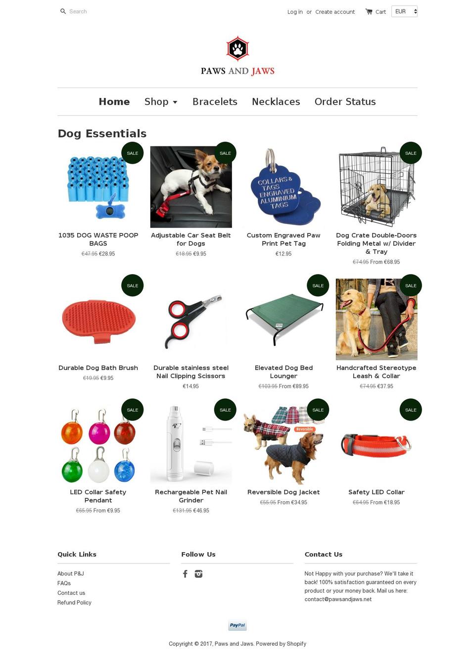 pawsandjaws.net shopify website screenshot