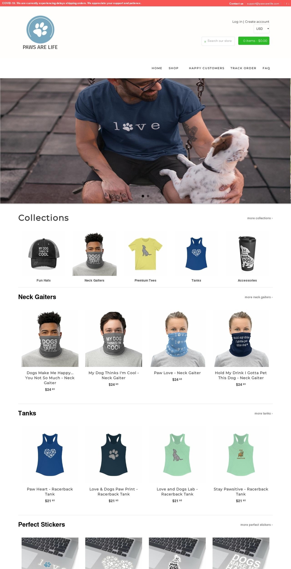 pawsarelife.com — Shopify storefront screenshot