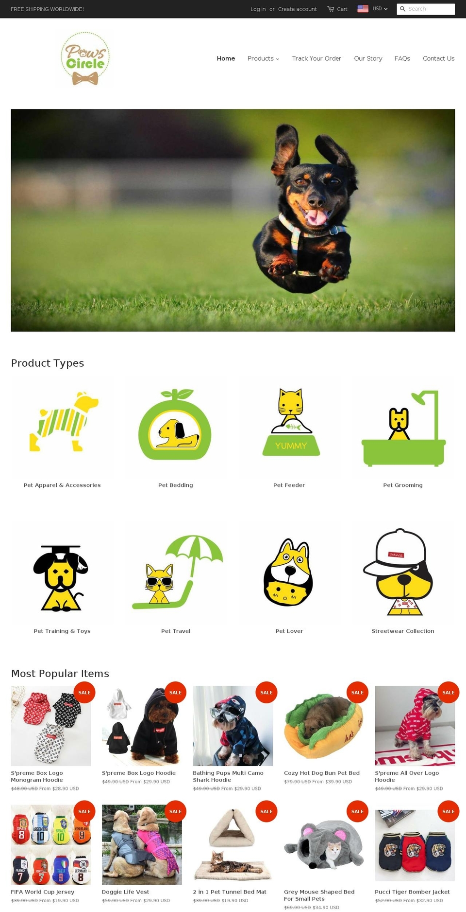 pawscircle.com shopify website screenshot