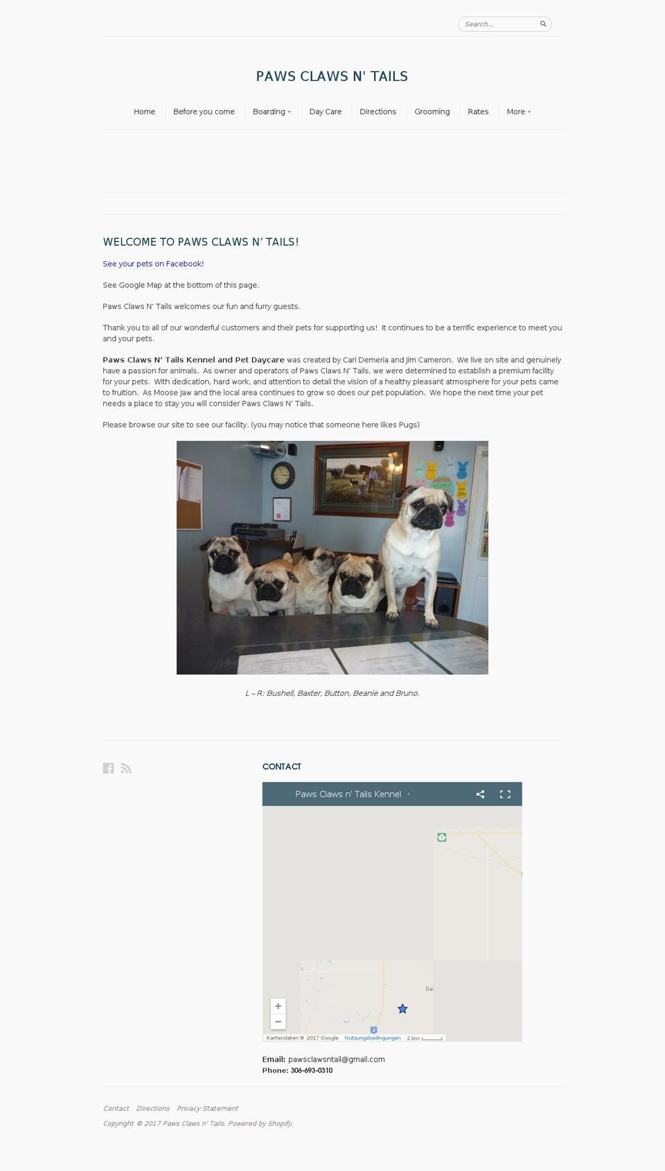 pawsclawsntail.com shopify website screenshot