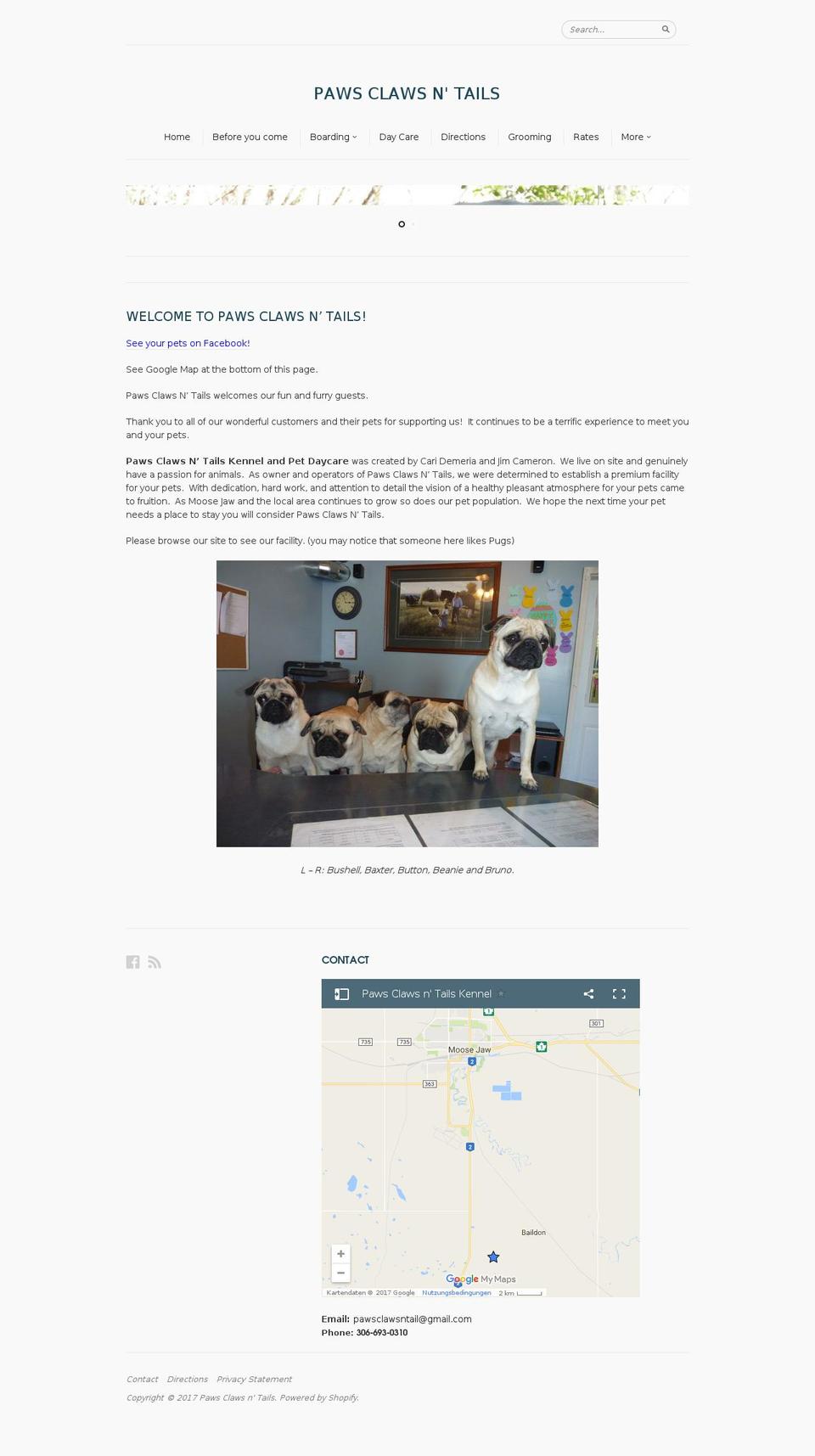 pawsclawsntails.com shopify website screenshot