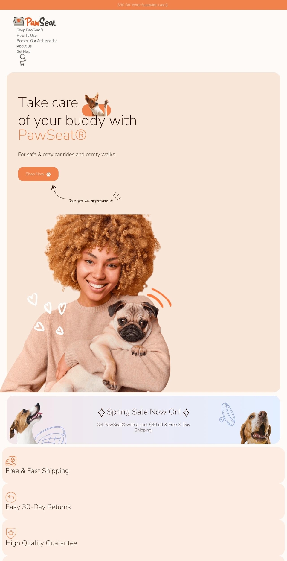pawseat.com shopify website screenshot