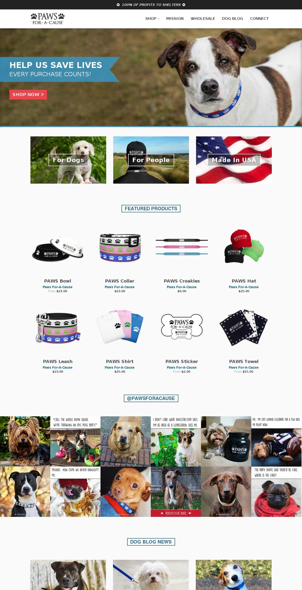 pawsforacause.com shopify website screenshot