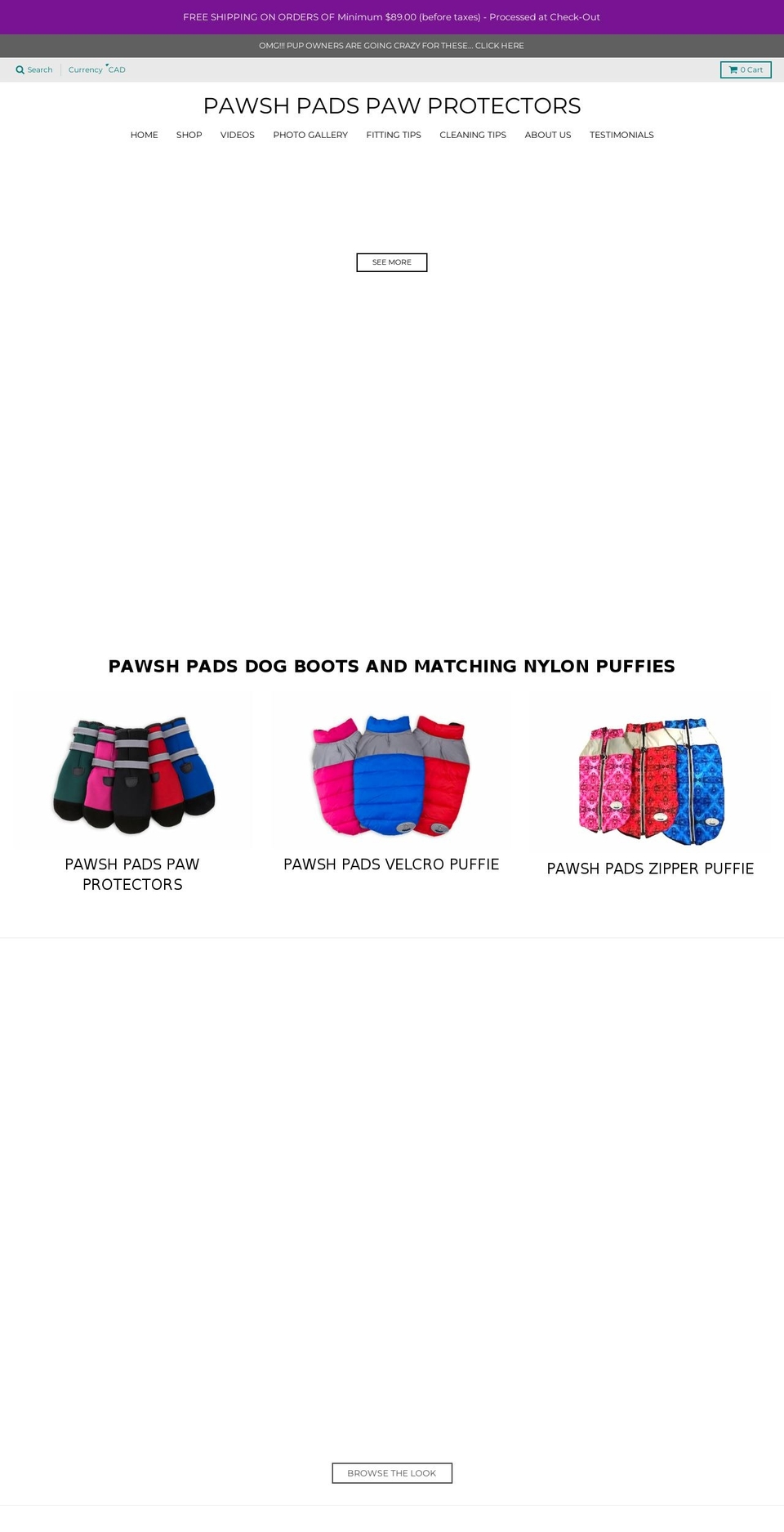 pawshpads.ca shopify website screenshot