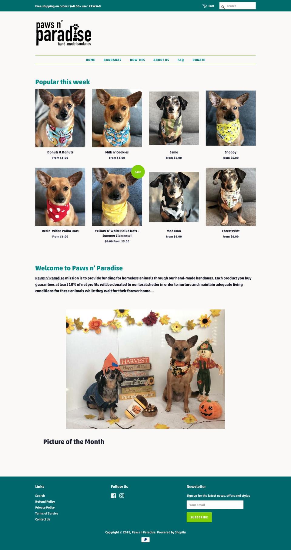 pawsnparadise.com — Shopify storefront screenshot