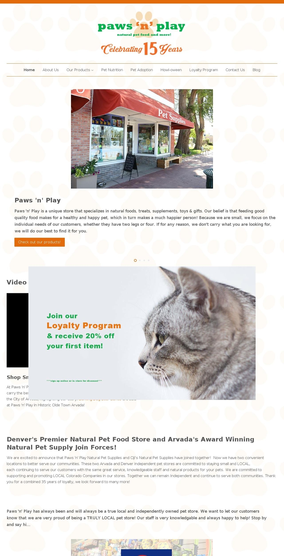pawsnplay.net shopify website screenshot