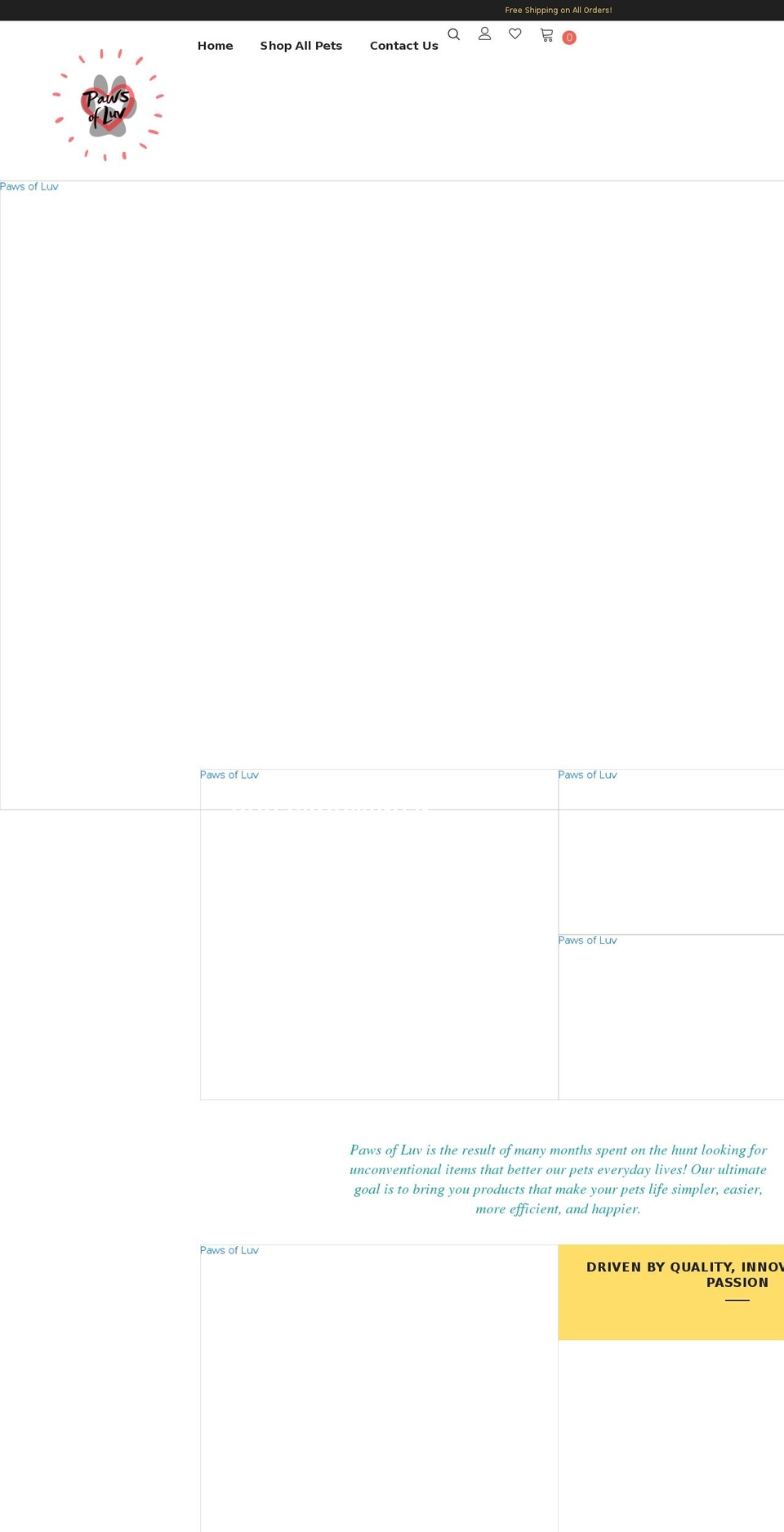 pawsofluv.com shopify website screenshot