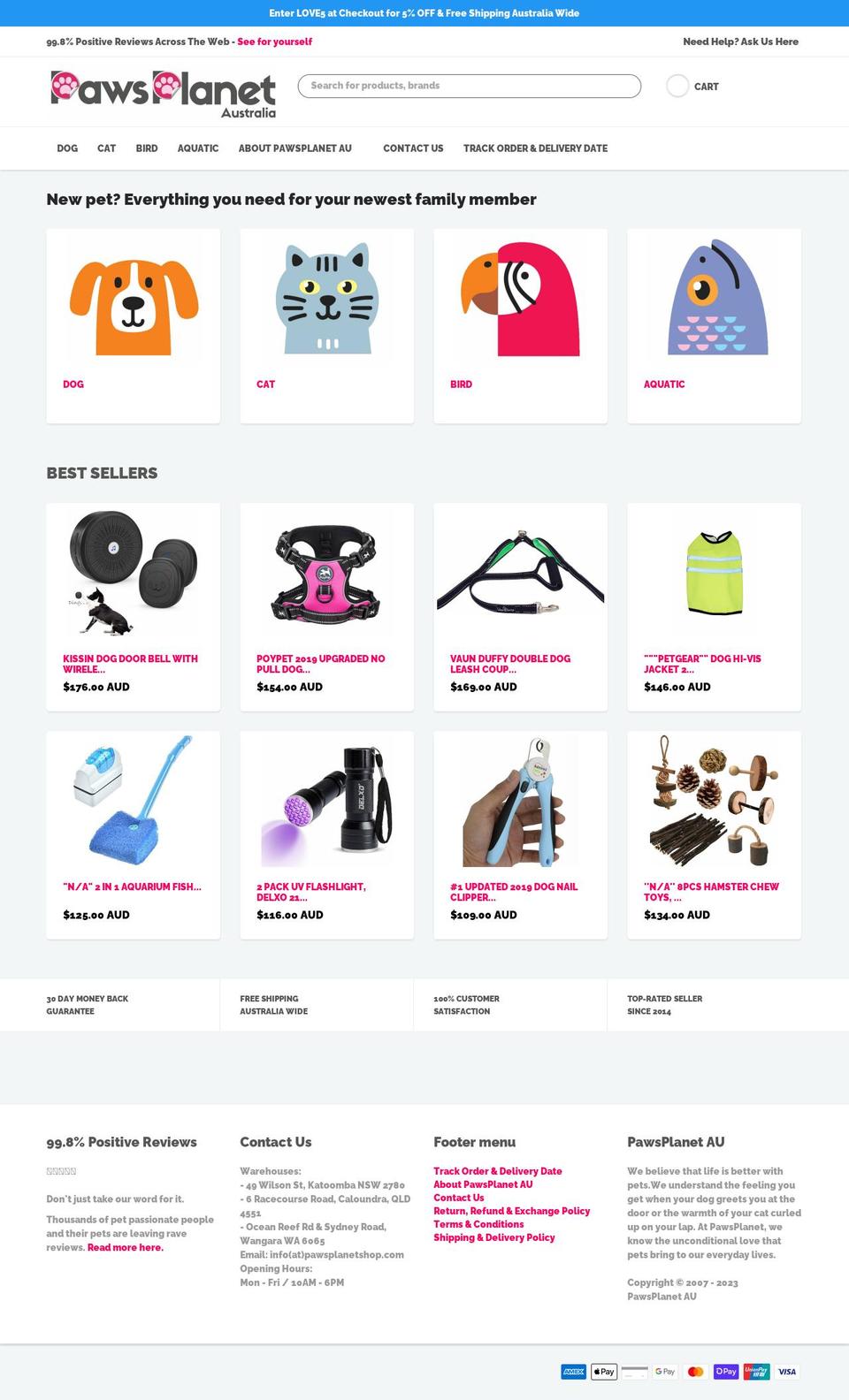 pawsplanetshop.com shopify website screenshot