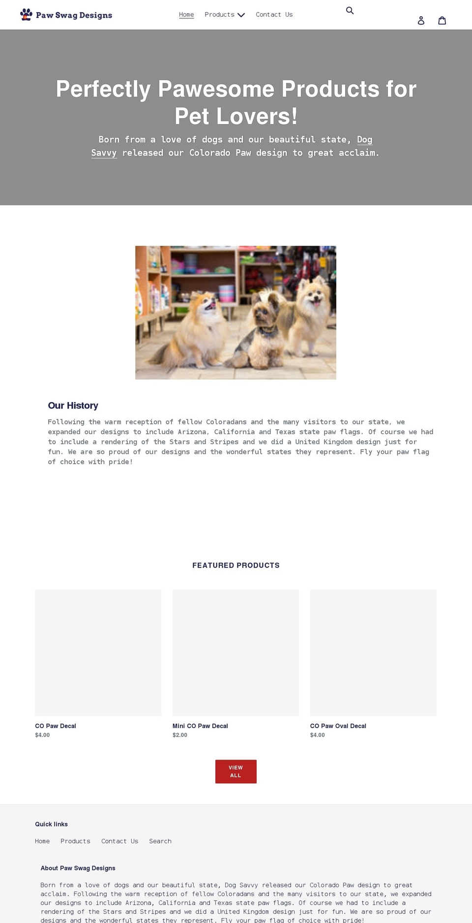 pawswagdesigns.com shopify website screenshot
