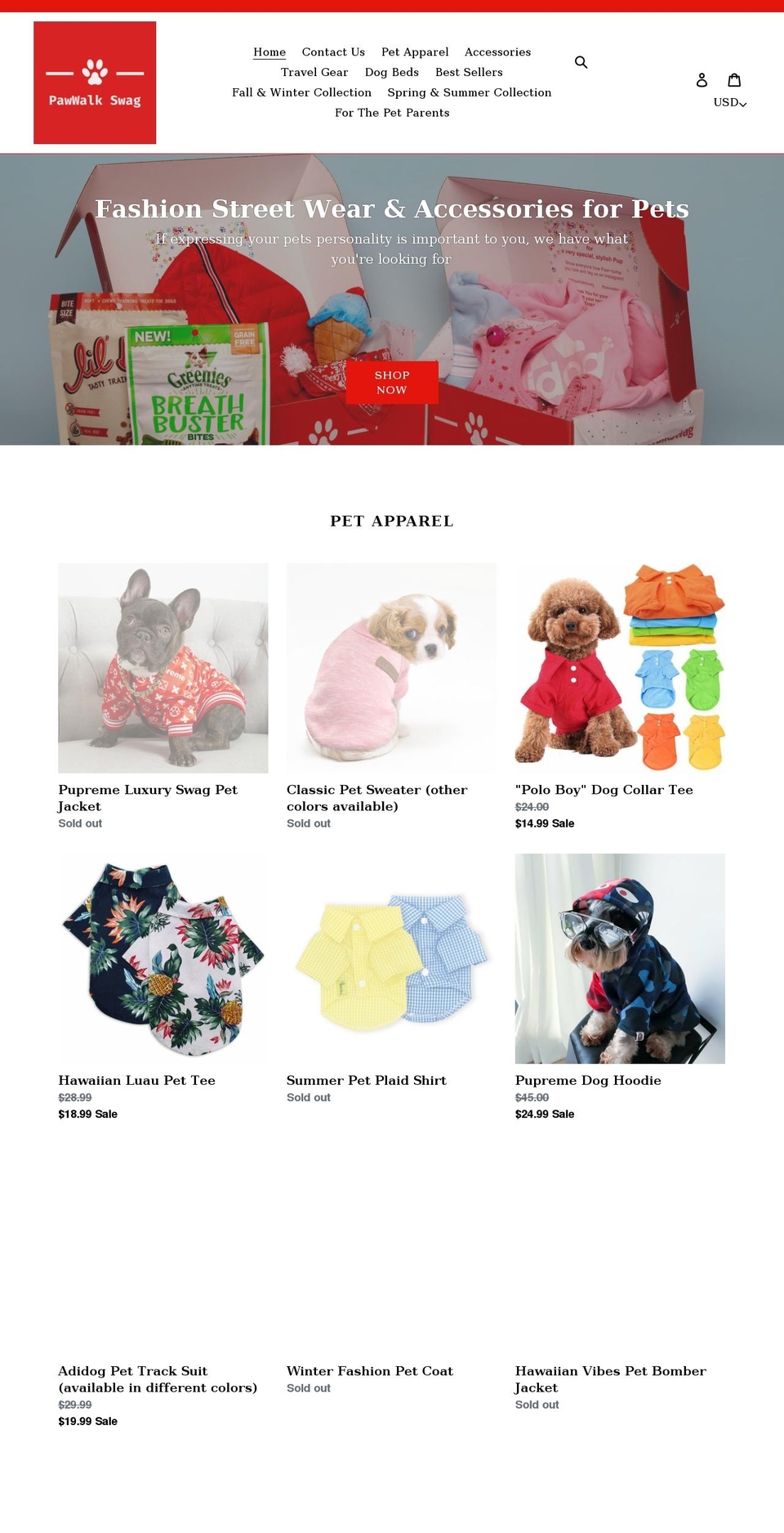pawwalkswag.com shopify website screenshot