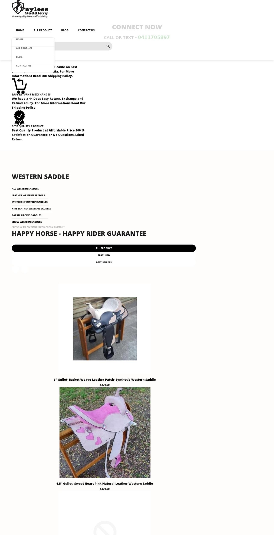 paylesssaddlery.com.au shopify website screenshot