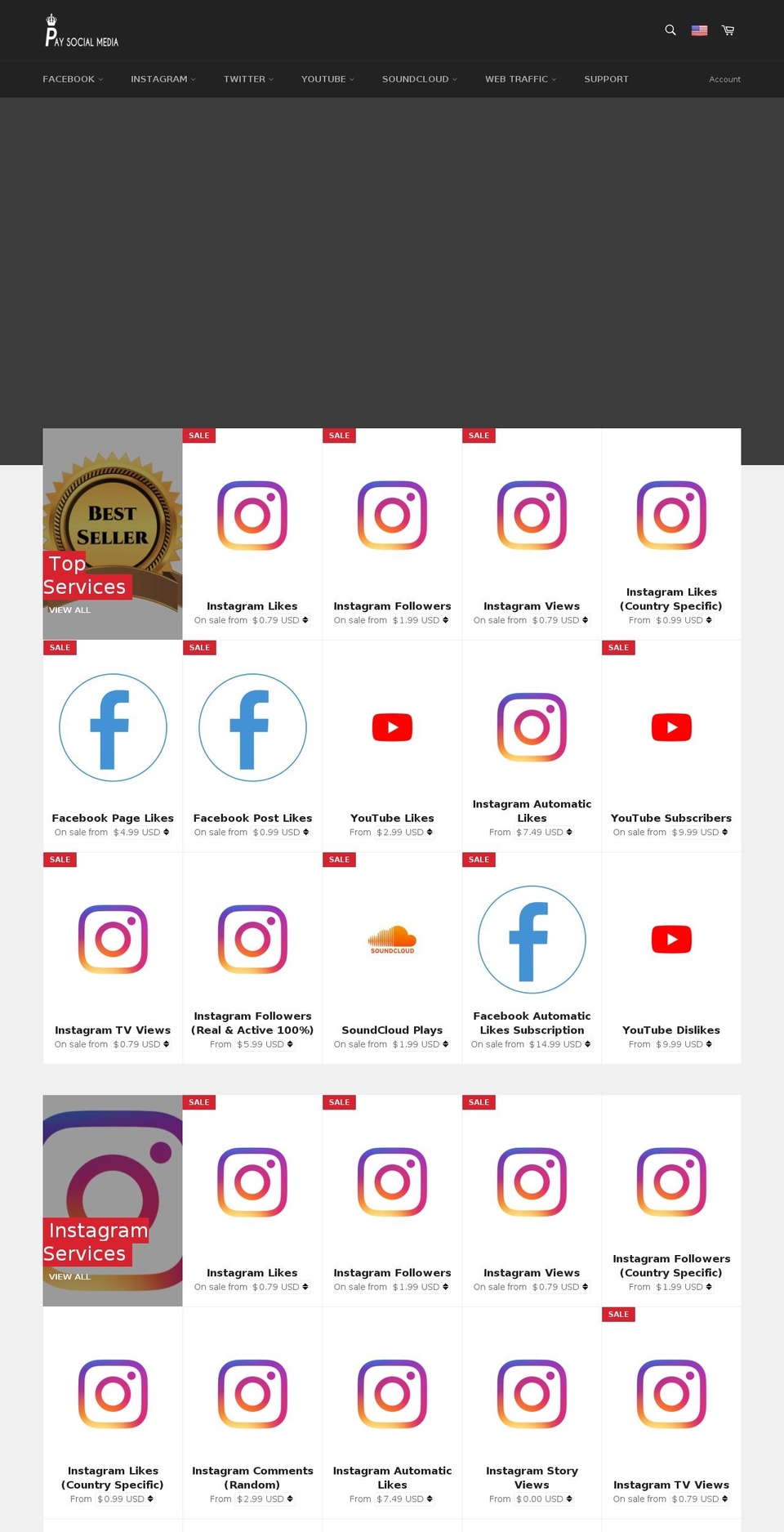 paysocialmedia.com — Shopify storefront screenshot